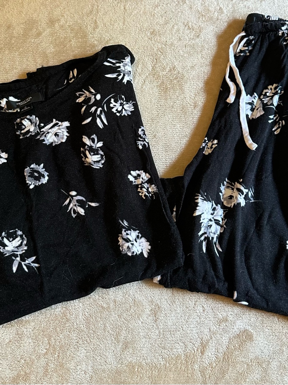 Simply Vera Vera Wang Black Floral Jumpsuit & Drawstring Pants Set